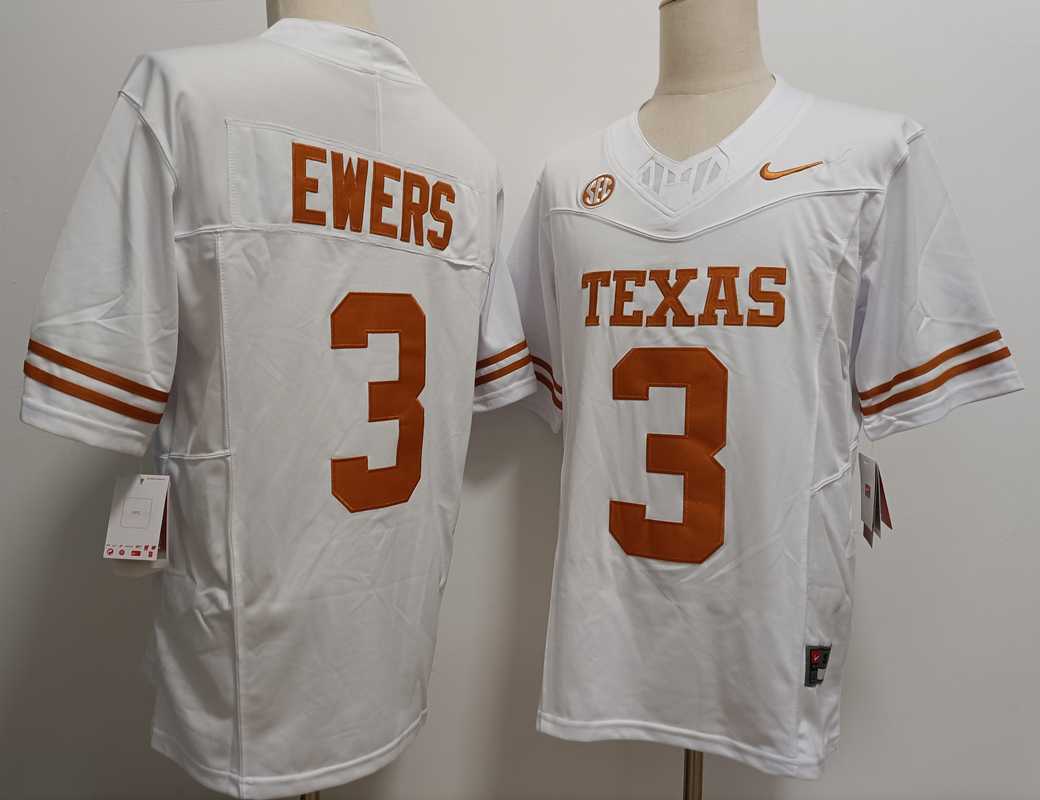 Mens Texas Longhorns #3 Quinn Ewers White FUSE Stitched Jersey->texas longhorns->NCAA Jersey